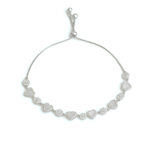 SILVER HEART 925 Sterling Silver BIS Hallmarked Rhodium Plated Heart Bracelet | Adjustable Elegant Design for Women , Girls & Gifting