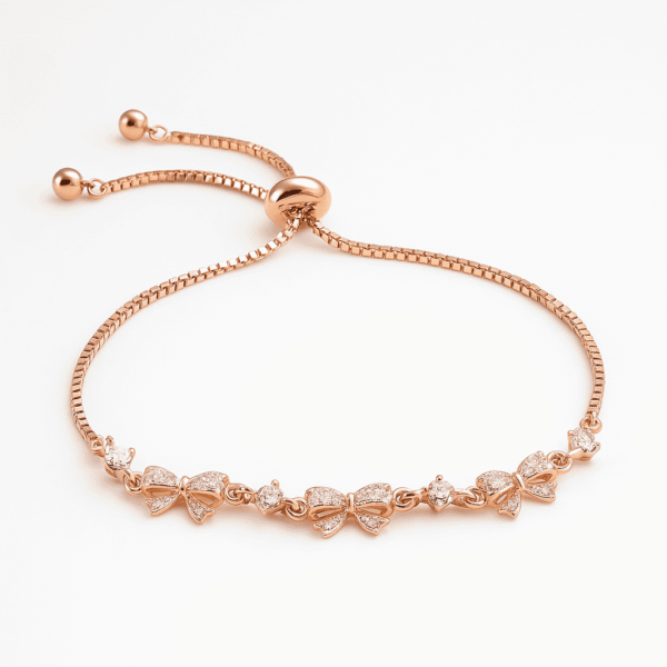 SILVER HEART 925 Sterling Silver BIS Hallmarked Rose Gold Plated Ribbon Bow Bracelet | Adjustable Elegant Design for Women , Girls & Gifting
