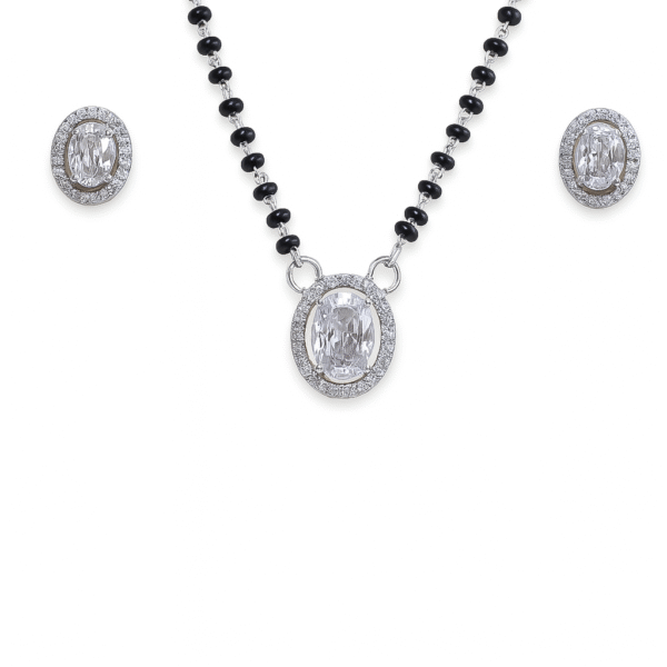 Oval Mangalsutra Set 925 Sterling Silver | Rhodium Plated | BIS Hallmarked