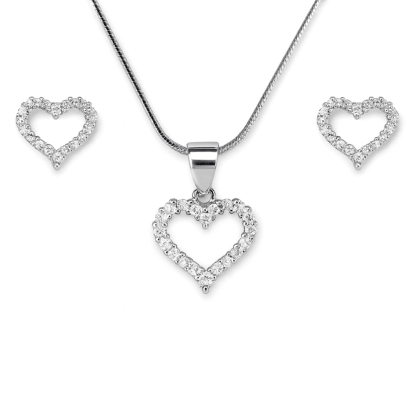 Heart Shape Rhodium Plated 925 Sterling Silver Jewelry Pendant Set