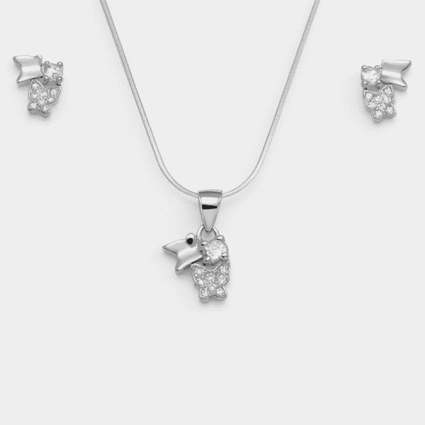 Butterfly Rhodium Plated 925 Sterling Silver Jewelry Pendant Set